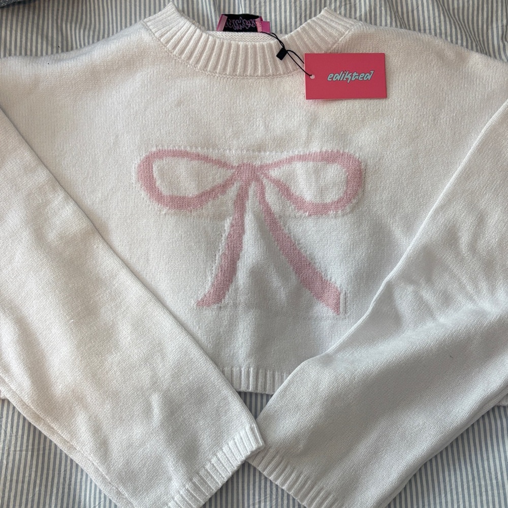 Edikted White and Pink Bow Sweater